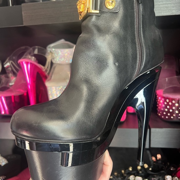 Versace triple platform heel booties black gold Medusa zip up sexy rare iconic - Picture 7 of 12